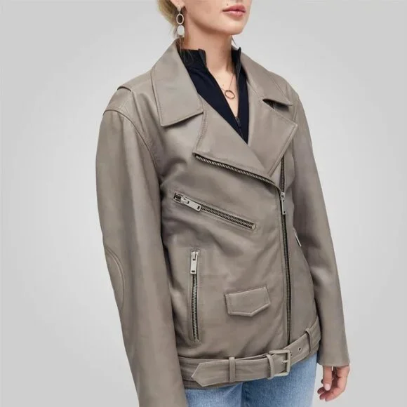 Bod & Christensen Lauren Leather Motorcycle Jacket Gunmetal Women's XS New - Picture 1 of 8